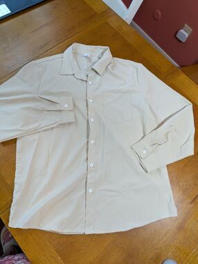 Conjuess Men’s Beige Button Up Shirt XL Long Sleeve Casual Lightweight Textured